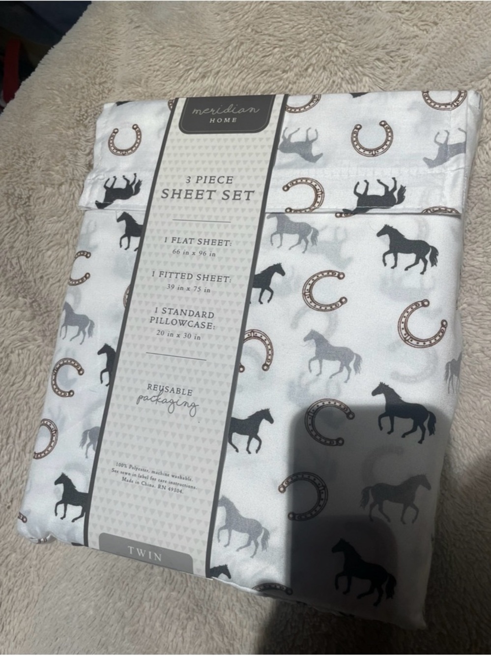 NWT Western Themed Horse and Horseshoe Twin Sheet Set